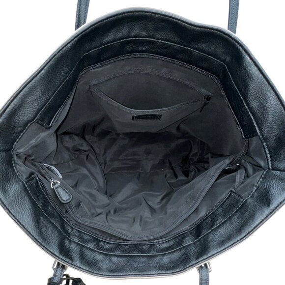 Nine West Taupe & Black Striped Faux Leather Black Tassel Detail Tote Bag Sz L - Picture 10 of 14